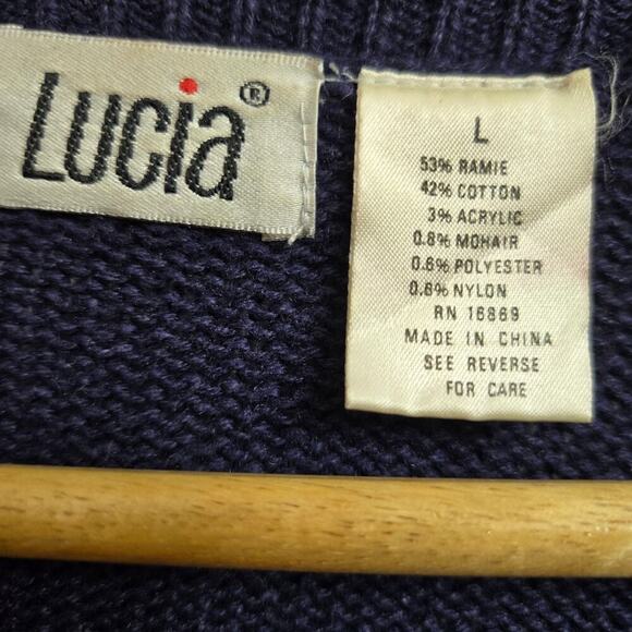 Vtg Lucia Womens Oversized 3D Knit Cardigan Sweater L Boho Paisley Embroidered - Picture 8 of 11